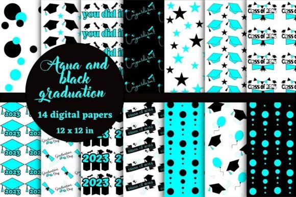 Aqua and Black Graduation Digital Papers: A Practical Evaluation for Creative Projects