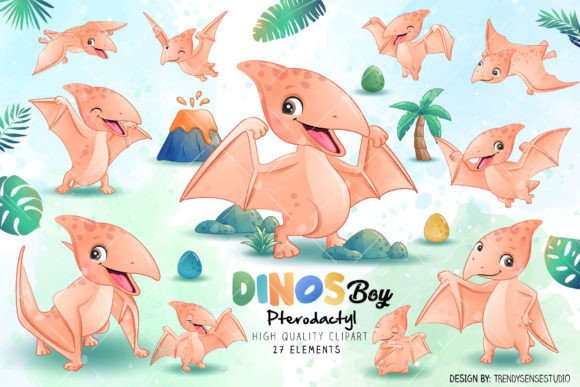 Dinosaur Pterodactyl Poses Clipart for Creative Projects