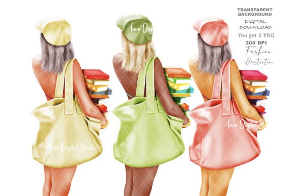 Girl and Book Clip Art, Fashion PNG