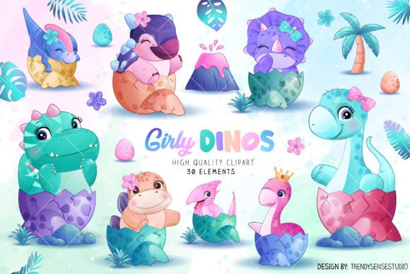 Girly Dinosaur Newborn Clipart for Creative Projects