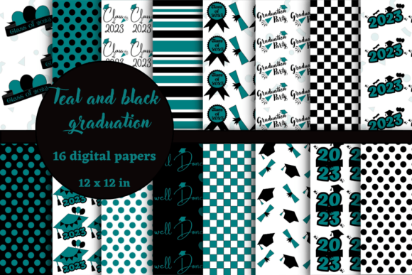 Teal and Black Graduation Digital Papers for Creators